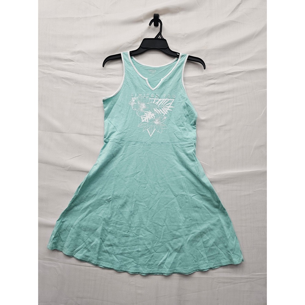 Limited Too Girls Sleeveless Graphic Dress Blue Cotton Casual Size XL 16/18